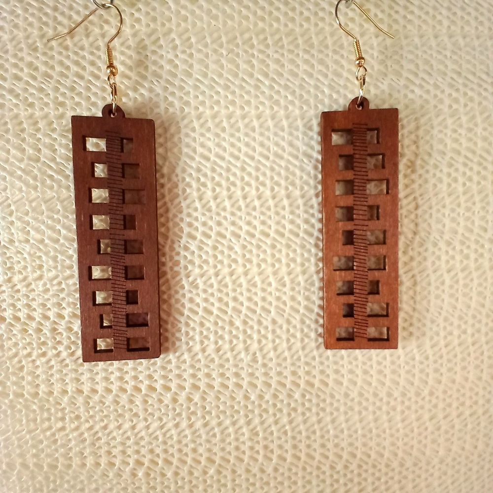 BOHO BROWN WOODEN Bohemian Rectangle Drop Laser Cut 3.5" Earrings